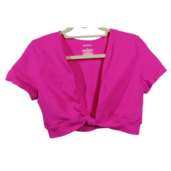 Wild Fable Women's Fuchsia Ribbed Deep V Neck Cropped Fitted Top Size XXL - Picture 9 of 9